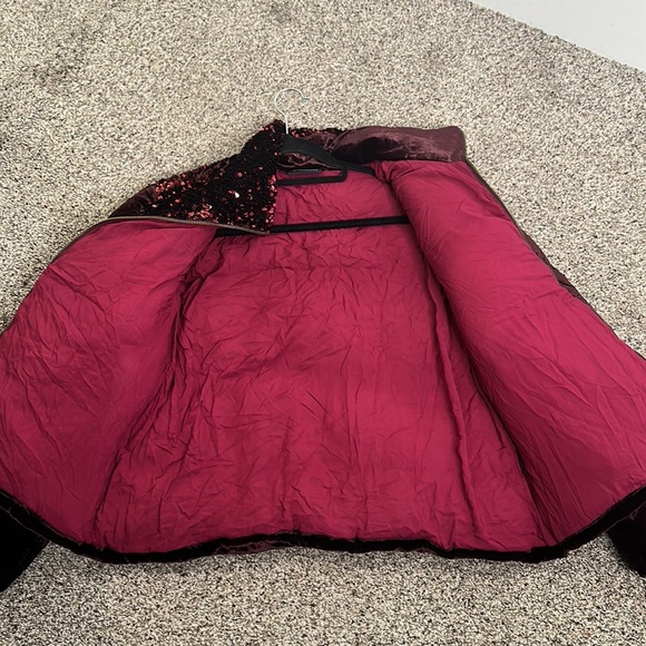Anthropology Maeve Vera velvet burgundy sequins puffer jacket size medium - Picture 13 of 14